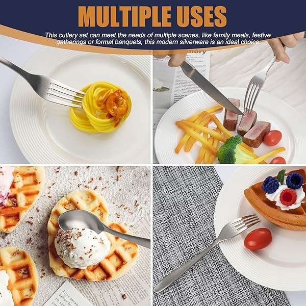 40 Pieces Silverware Set, Stainless Steel Flatware Set for 8, Matte Satin Polished Cutlery Set Include Forks Spoons and Knives, Dishwasher Safe Utensils Set for Home Restaurant - Image 7