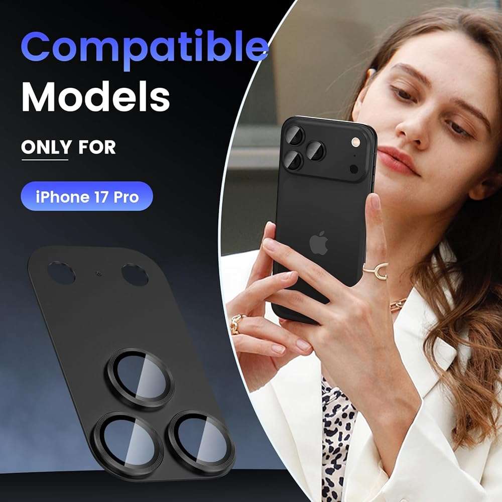 Tensea for iPhone 17 Pro Camera Lens Protector, Metal Aluminum Alloy Tempered Glass Cover Camera Screen Protector Accessories, Case Friendly - Image 2