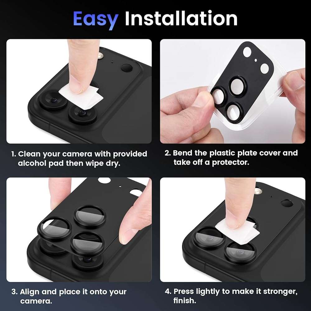 Tensea for iPhone 17 Pro Camera Lens Protector, Metal Aluminum Alloy Tempered Glass Cover Camera Screen Protector Accessories, Case Friendly - Image 7