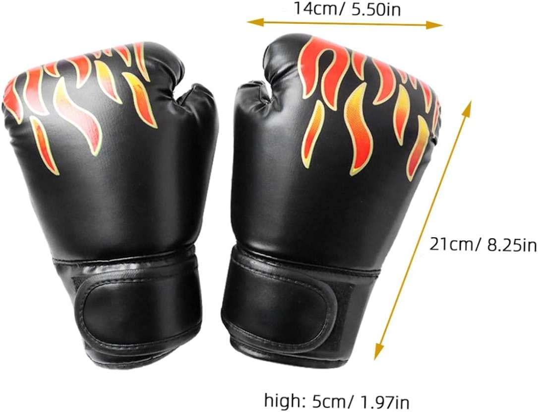 UKCOCO Boxing Gloves PU Leather Thai Training Sparring Gloves for Kickboxing Grappling with Wrist Wraps Comfortable Black Flame Design - Image 3