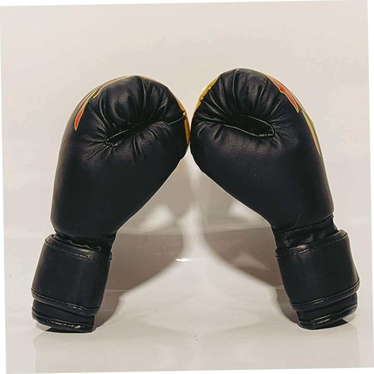 UKCOCO Boxing Gloves PU Leather Thai Training Sparring Gloves for Kickboxing Grappling with Wrist Wraps Comfortable Black Flame Design - Image 6