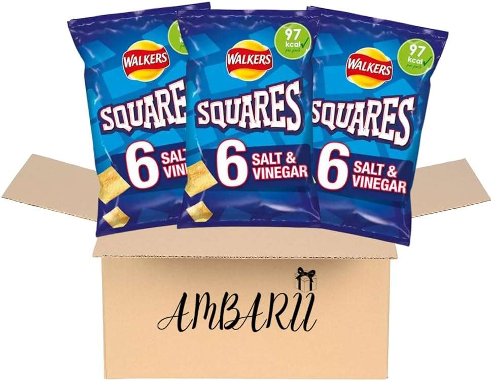 AMBARII Walkers Squares Salt and Vinegar Crisps Pack of 6 X 3 - Image 1