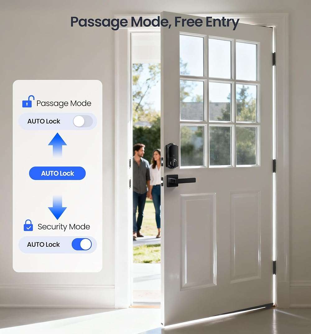 Veise VE017-B Fingerprint Smart Lock for Front Door, App Control, 8-in-1 Keyless Entry Deadbolt with 2 Zinc Alloy Lever Handles Set, Emergency Power Port, Auto Lock, Electronic Keypad, Black - Image 7