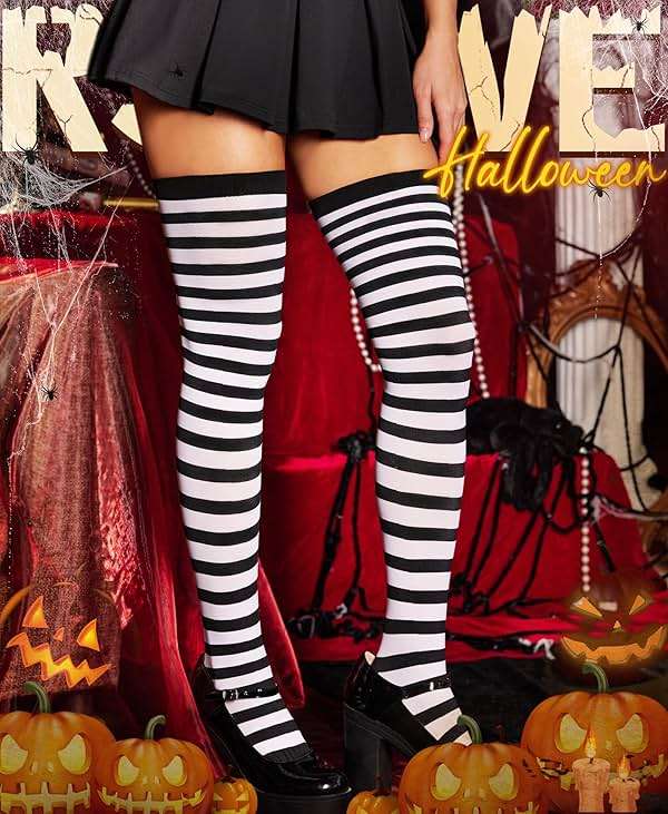 RSLOVE Women's Striped Thigh High Stockings – Sexy Over The Knee Socks for Halloween, Cosplay, Holiday Costumes - Image 2