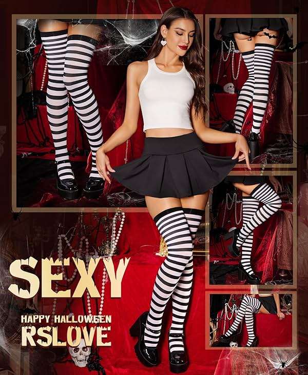 RSLOVE Women's Striped Thigh High Stockings – Sexy Over The Knee Socks for Halloween, Cosplay, Holiday Costumes - Image 3