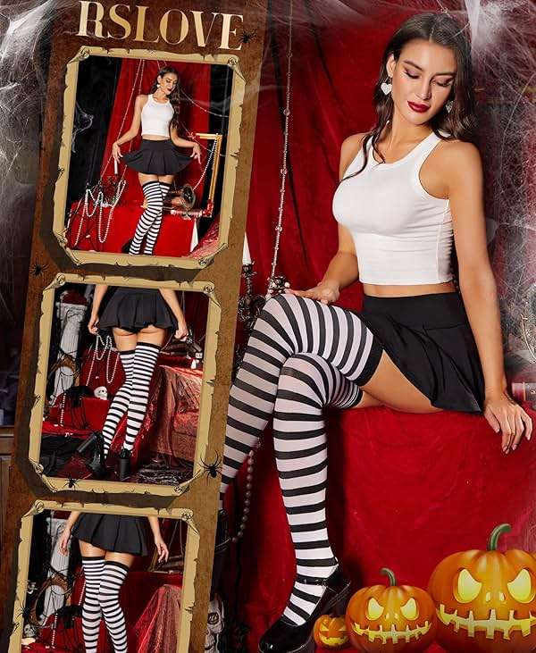 RSLOVE Women's Striped Thigh High Stockings – Sexy Over The Knee Socks for Halloween, Cosplay, Holiday Costumes - Image 5