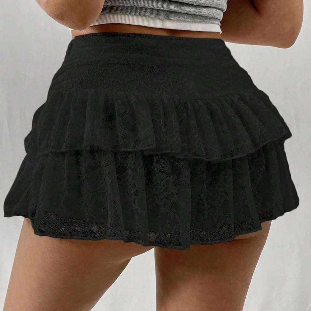 Sastianaen Women Floral Lace Slip Mini Skirts Y2k Low Waist Ruffle Layered Pleated Skirts Tiered Short Skirt Fairy Underskirt - Image 5