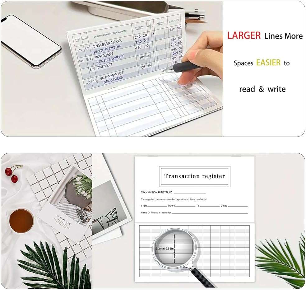 20 Pack Checkbook Registers – 6" x 3" Blank Ledger Transaction Registers for Personal & Business Banking, Record Checking, Saving, Deposit & Credit Card Transactions Easy to Read Black & White - Image 7