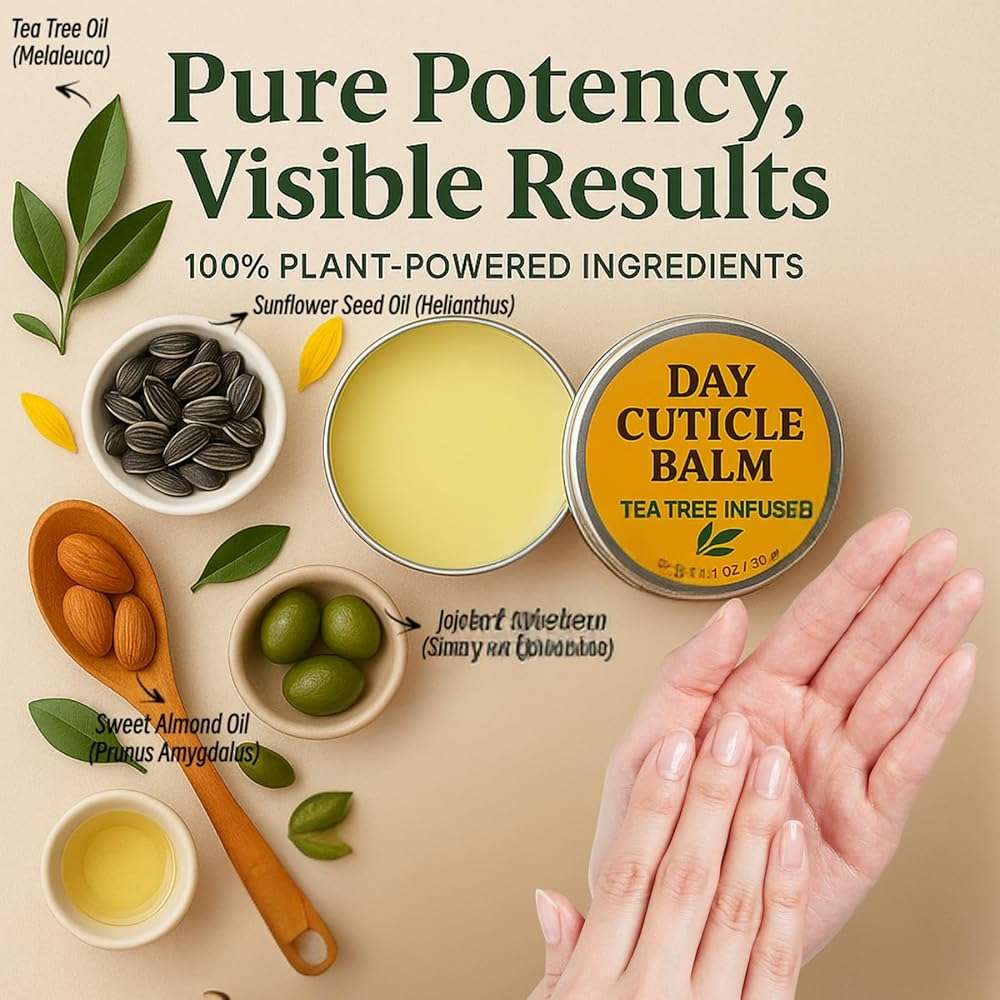 KmaxShip Tea Tree Oil Nail & Cuticle Balm - Cuticle Cream & Butter for Dry, Damaged Cuticles - Cuticle Healing Treatment, Moisturizer & Softener, 1.1 OZ, 1 Pack - Image 3