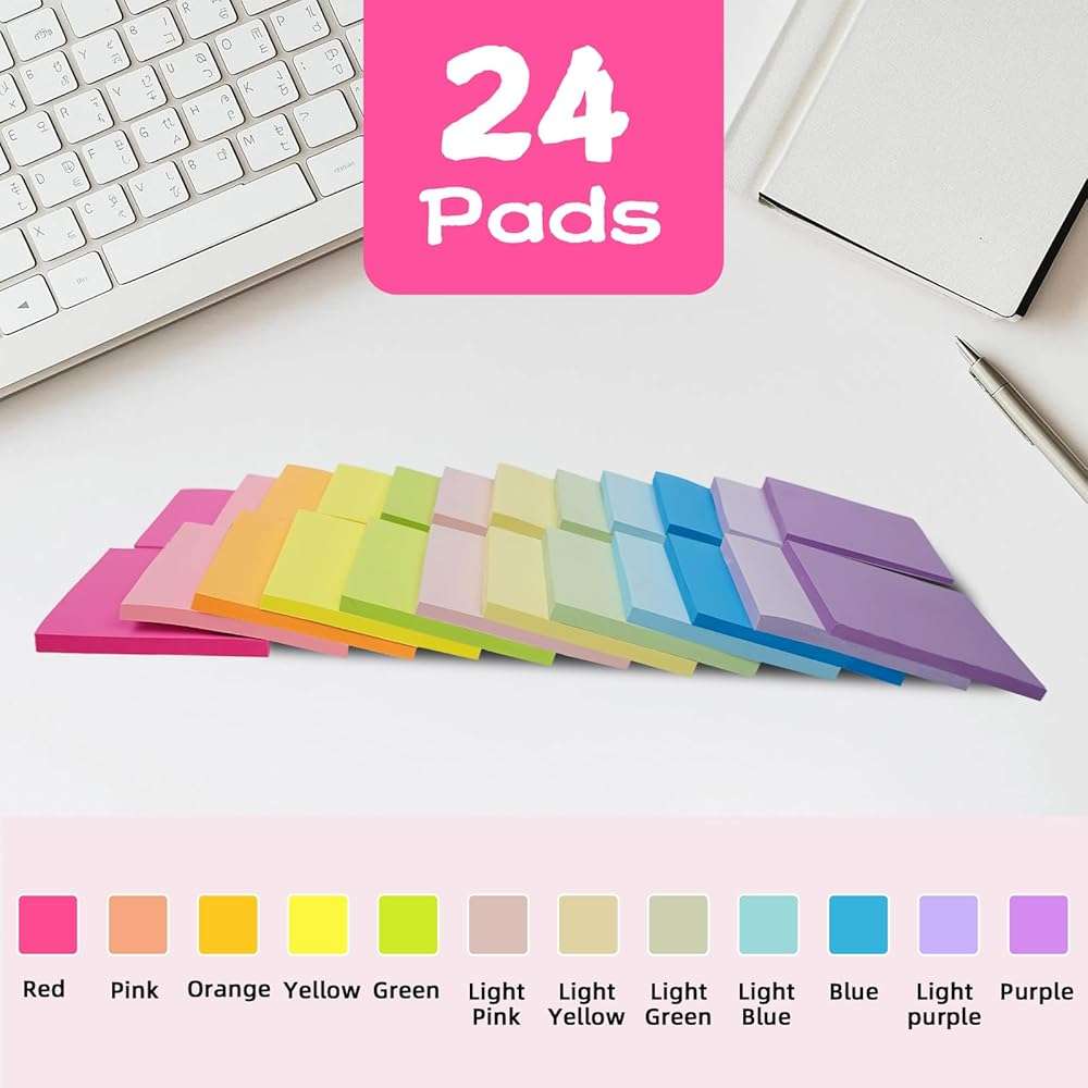 (24 Pads) Sticky Notes 3x3 Inches,Bright Colors Self-Stick Pads, Easy to Post for Home, Office, Notebook - Image 3