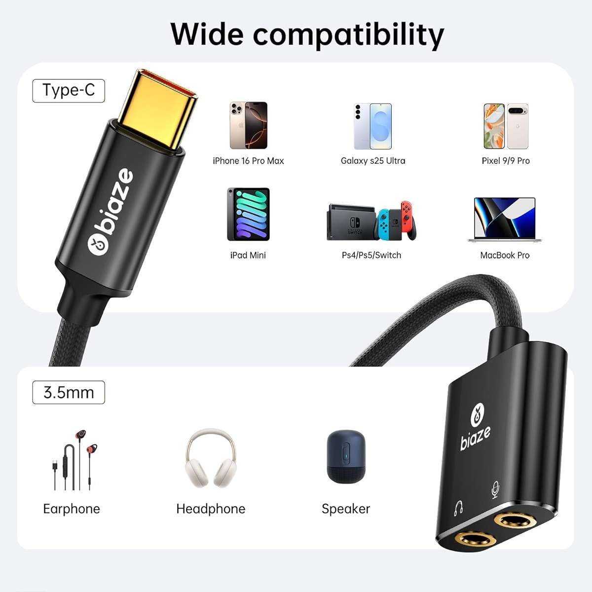 USB C to 3.5mm Jack Audio Adapter External Sound Card with 3.5mm Headphone and Microphone TRS Jack to USB C Compatible with Windows, Laptops, Desktops Windows, MAC, Linux, PC, PS5, PS4 - Image 3