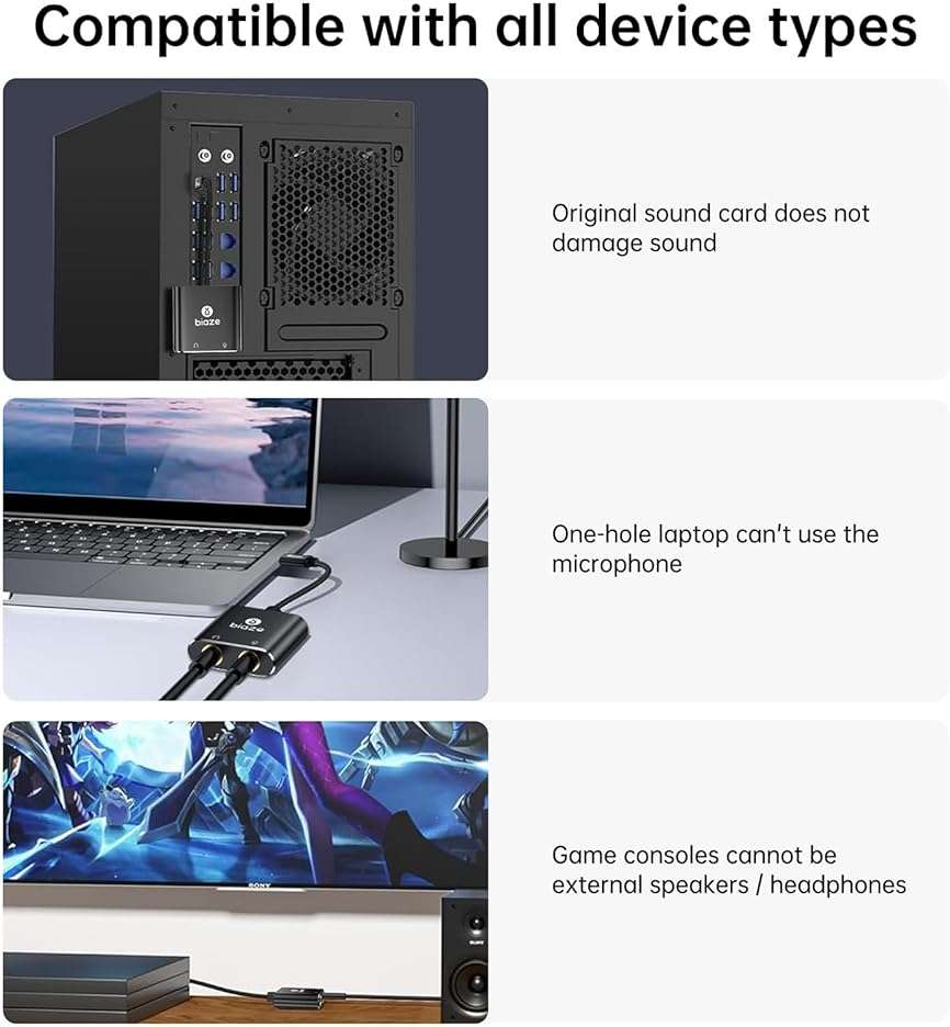 USB C to 3.5mm Jack Audio Adapter External Sound Card with 3.5mm Headphone and Microphone TRS Jack to USB C Compatible with Windows, Laptops, Desktops Windows, MAC, Linux, PC, PS5, PS4 - Image 6