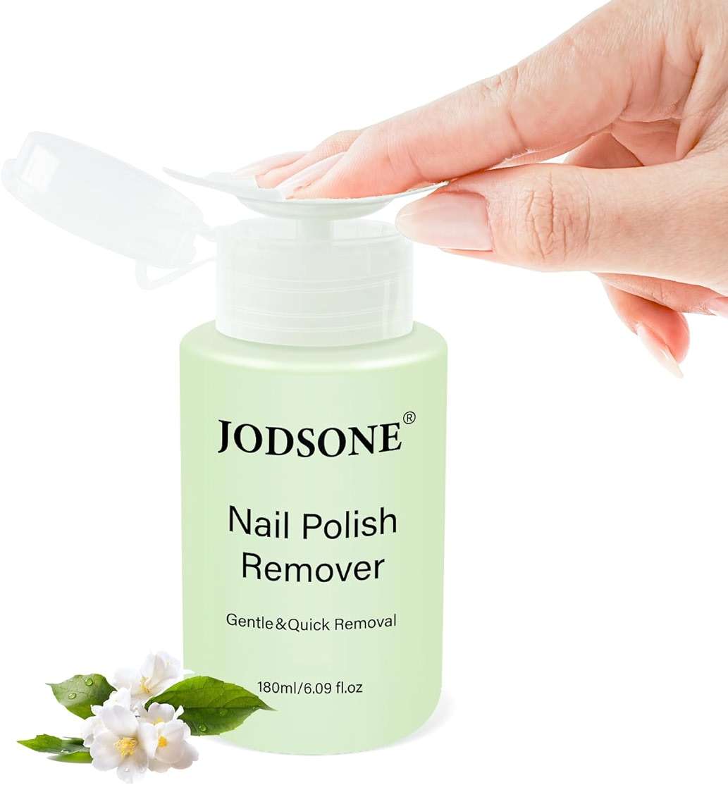 JODSONE Nail Polish Remover, 6.09 Fl.Oz Jasmine Scent Non-Acetone Nail Polish Remover,Gentle & Nail-friendly with Vitamin E & Aloe,Push-down Pump,Easy Daily Removal for Regular Nail Polish - Image 1