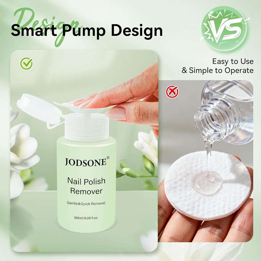 JODSONE Nail Polish Remover, 6.09 Fl.Oz Jasmine Scent Non-Acetone Nail Polish Remover,Gentle & Nail-friendly with Vitamin E & Aloe,Push-down Pump,Easy Daily Removal for Regular Nail Polish - Image 3
