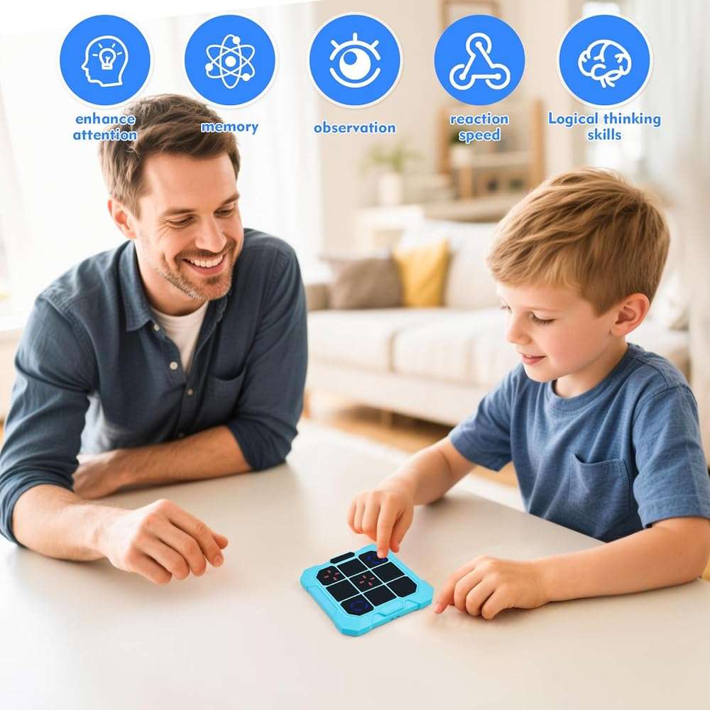 VDPDO Tic Tac Toe Game, 6-in-1 Electronic Tic Tac Toe with Mute & Rechargeable - Handheld Travel Board Game for Kids Ages 4+, Adults, Family - Educational Learning Toy for Boys Girls，Blue - Image 2