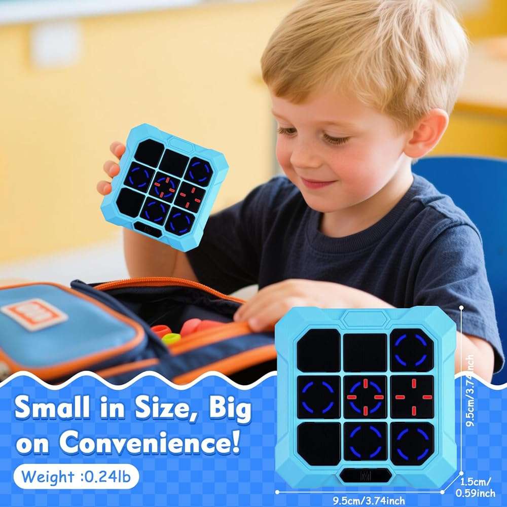 VDPDO Tic Tac Toe Game, 6-in-1 Electronic Tic Tac Toe with Mute & Rechargeable - Handheld Travel Board Game for Kids Ages 4+, Adults, Family - Educational Learning Toy for Boys Girls，Blue - Image 4
