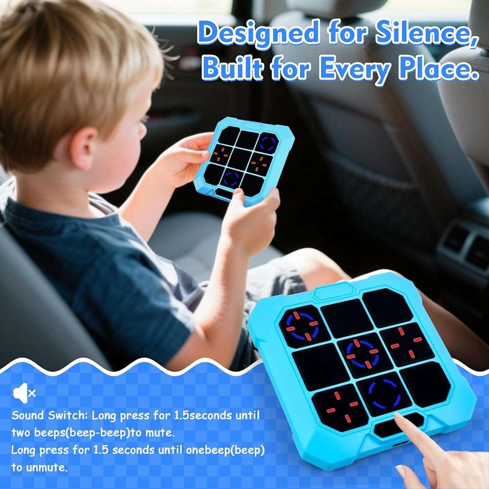 VDPDO Tic Tac Toe Game, 6-in-1 Electronic Tic Tac Toe with Mute & Rechargeable - Handheld Travel Board Game for Kids Ages 4+, Adults, Family - Educational Learning Toy for Boys Girls，Blue - Image 5