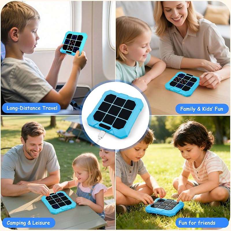 VDPDO Tic Tac Toe Game, 6-in-1 Electronic Tic Tac Toe with Mute & Rechargeable - Handheld Travel Board Game for Kids Ages 4+, Adults, Family - Educational Learning Toy for Boys Girls，Blue - Image 6