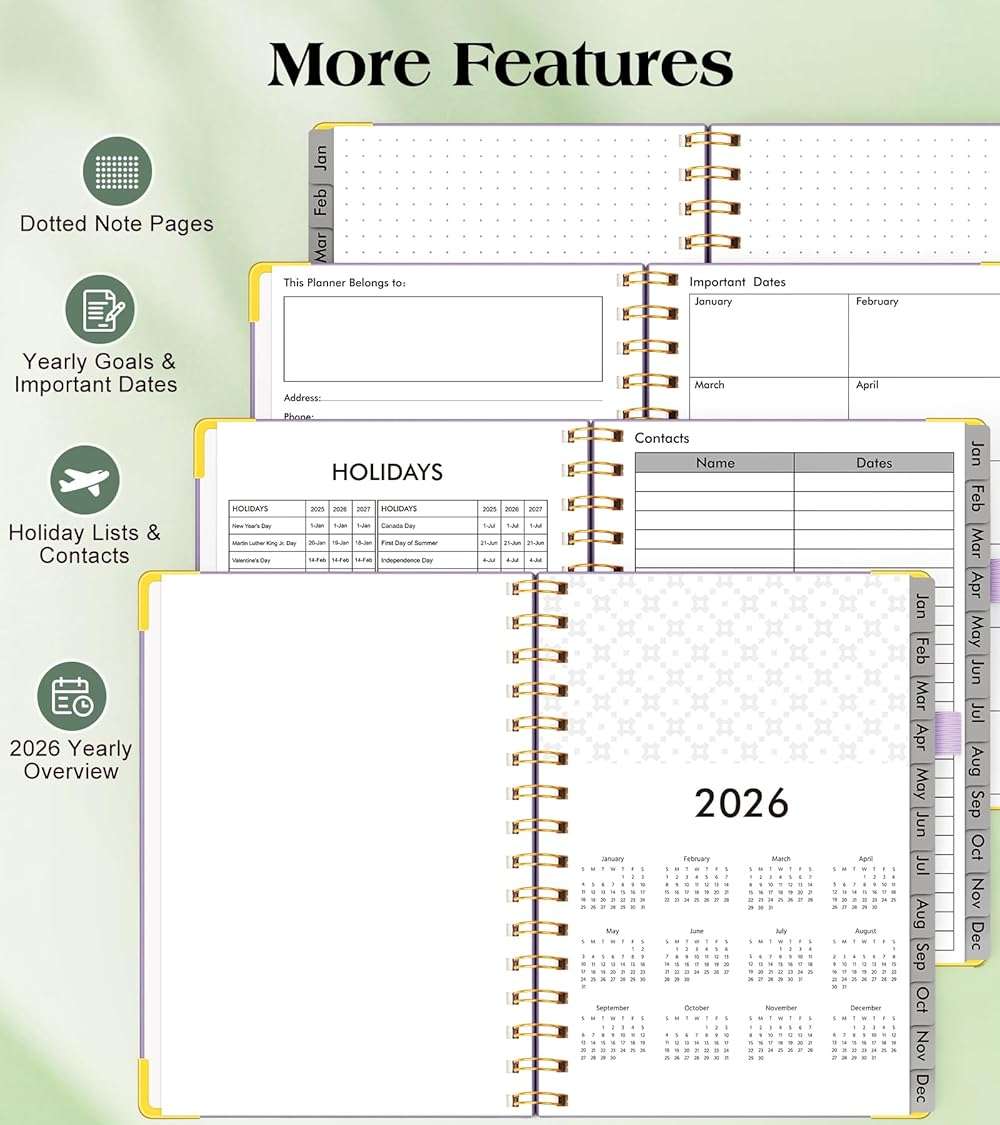 2026 Planner, Hardcover Leather Weekly and Monthly Planner, January 2026 - December 2026, Spiral Yearly Agenda Organizer Book 2026 with Tabs, Daily Calendar Planners for School Work Home, A5 (5.75" x 8.38"), Purple - Image 6