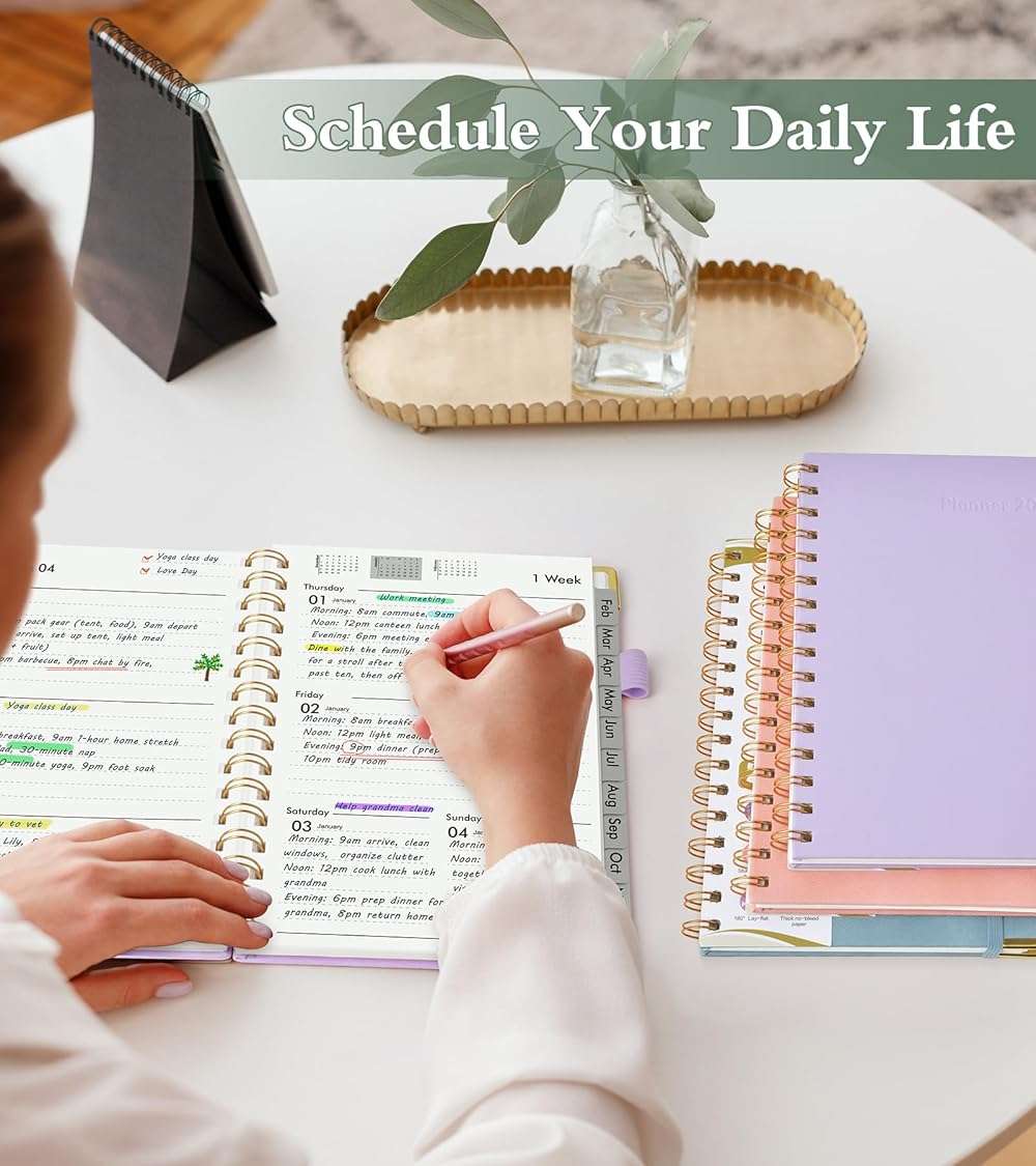 2026 Planner, Hardcover Leather Weekly and Monthly Planner, January 2026 - December 2026, Spiral Yearly Agenda Organizer Book 2026 with Tabs, Daily Calendar Planners for School Work Home, A5 (5.75" x 8.38"), Purple - Image 7