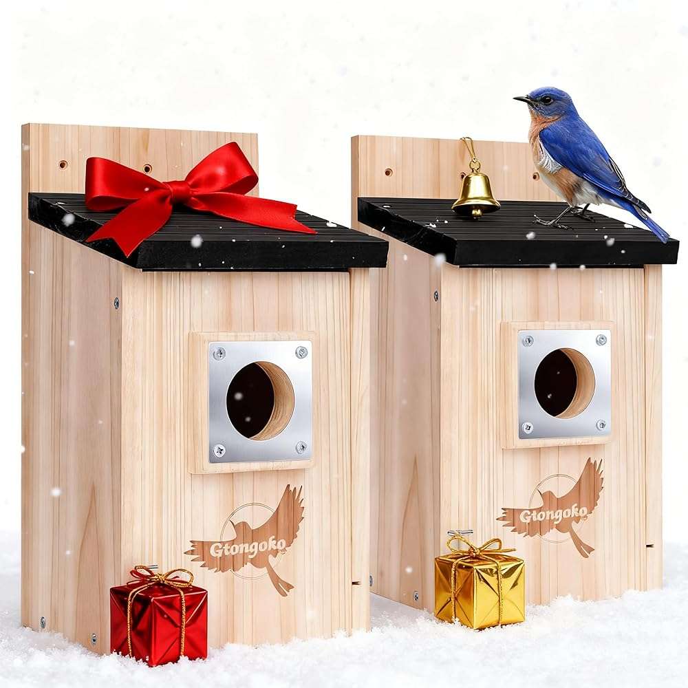 2 Pack Bird Houses for Outside, Bluebird Nesting Box with Metal Predator Guard, 1-1/2" Entrance Hole Wooden Birdhouse Kit for Bluebird Chickadees, Swallows & Finches, Assembly Required - Image 1