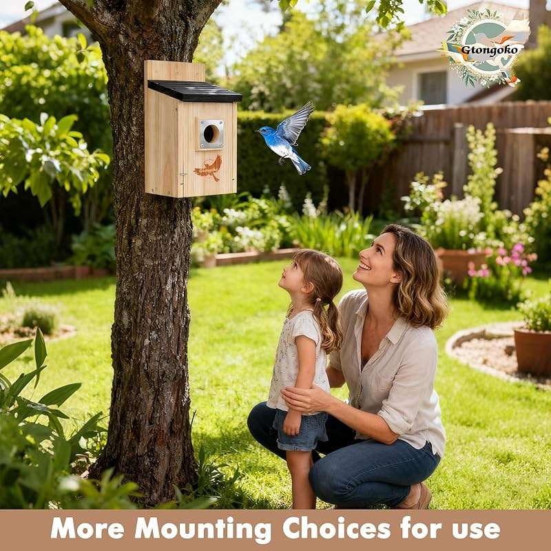 2 Pack Bird Houses for Outside, Bluebird Nesting Box with Metal Predator Guard, 1-1/2" Entrance Hole Wooden Birdhouse Kit for Bluebird Chickadees, Swallows & Finches, Assembly Required - Image 6
