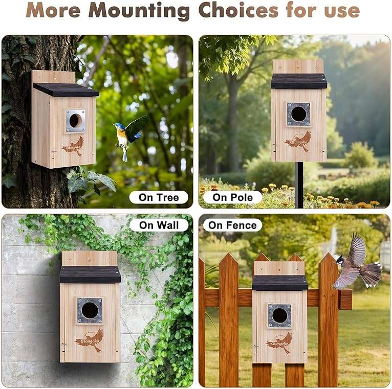 2 Pack Bird Houses for Outside, Bluebird Nesting Box with Metal Predator Guard, 1-1/2" Entrance Hole Wooden Birdhouse Kit for Bluebird Chickadees, Swallows & Finches, Assembly Required - Image 7