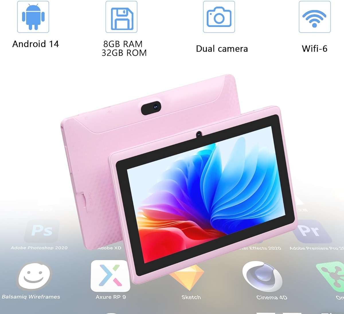 Tablet with Case 7 inch Tablet Android 14, 8GB RAM (5GB Expandable) 32GB ROM 7" Tabletas Supports 1TB MicroSD, Long Battery Dual Camera Tableta 5G WiFi-6 Android tablets with Tablets Protective Cover - Image 7