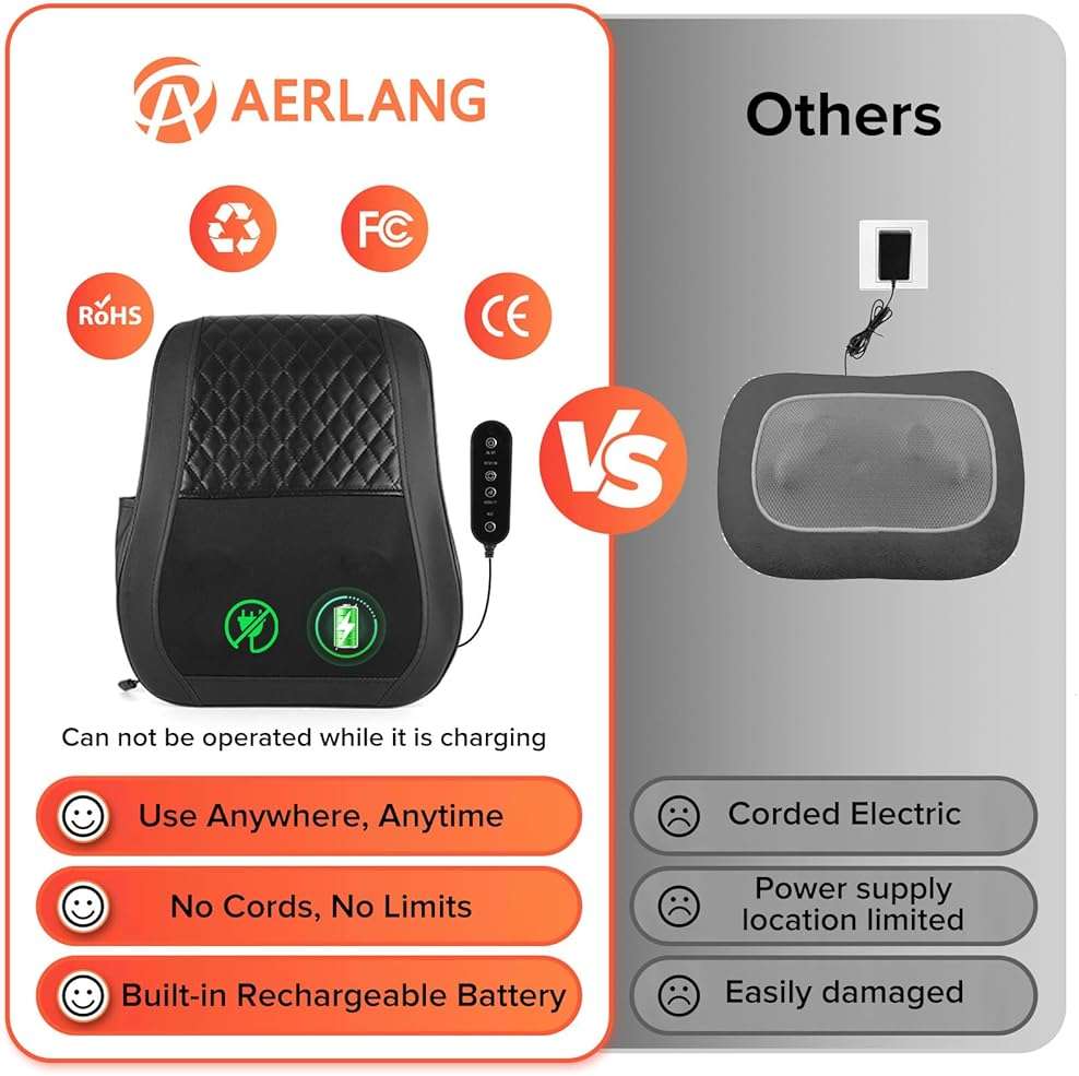 AERLANG Cordless Neck and Back Massager with Heat, 3D Shiatsu Kneading Pillow, 4 Massage Nodes & Bi-Directional Deep Tissue Massage for Neck/Shoulders/Back, Ideal Gift for Women & Men - Image 7