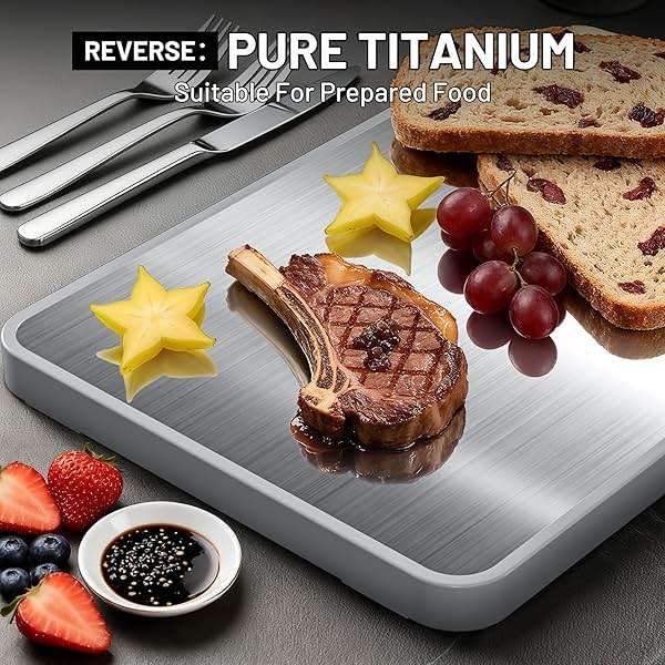 Titanium Cutting Boards For Kitchen,Ebony Wood Cutting Board,Double Sided Metal Chopping Board With Handle And Juice Groove, Idea Kitchen Appliances For Meat And Charcuterie - Image 4
