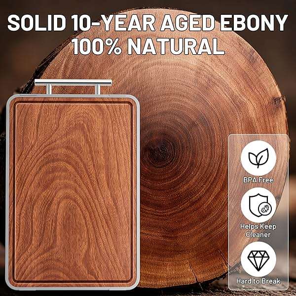 Titanium Cutting Boards For Kitchen,Ebony Wood Cutting Board,Double Sided Metal Chopping Board With Handle And Juice Groove, Idea Kitchen Appliances For Meat And Charcuterie - Image 5