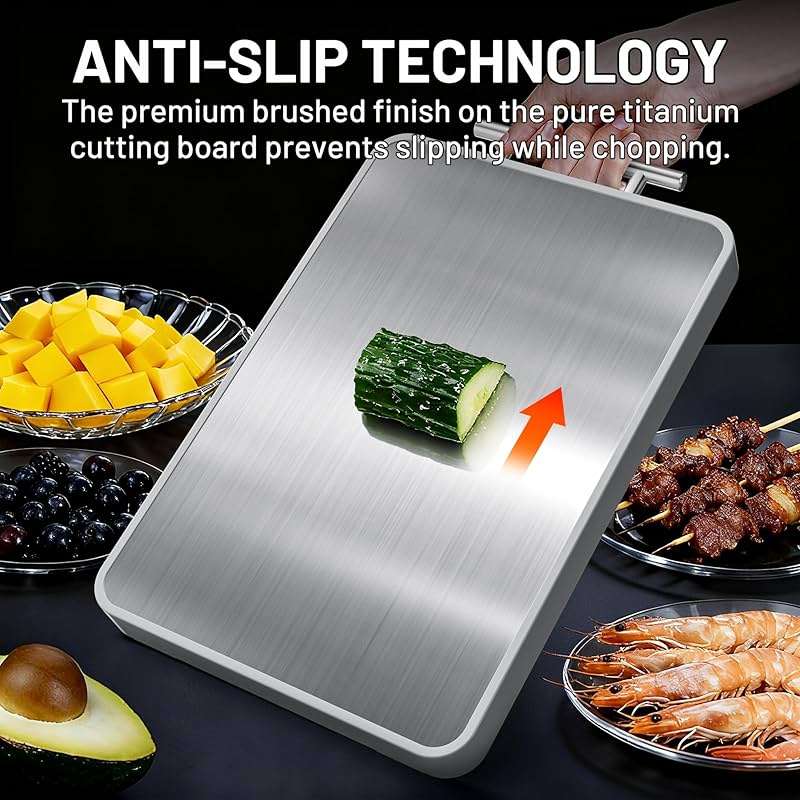 Titanium Cutting Boards For Kitchen,Ebony Wood Cutting Board,Double Sided Metal Chopping Board With Handle And Juice Groove, Idea Kitchen Appliances For Meat And Charcuterie - Image 9