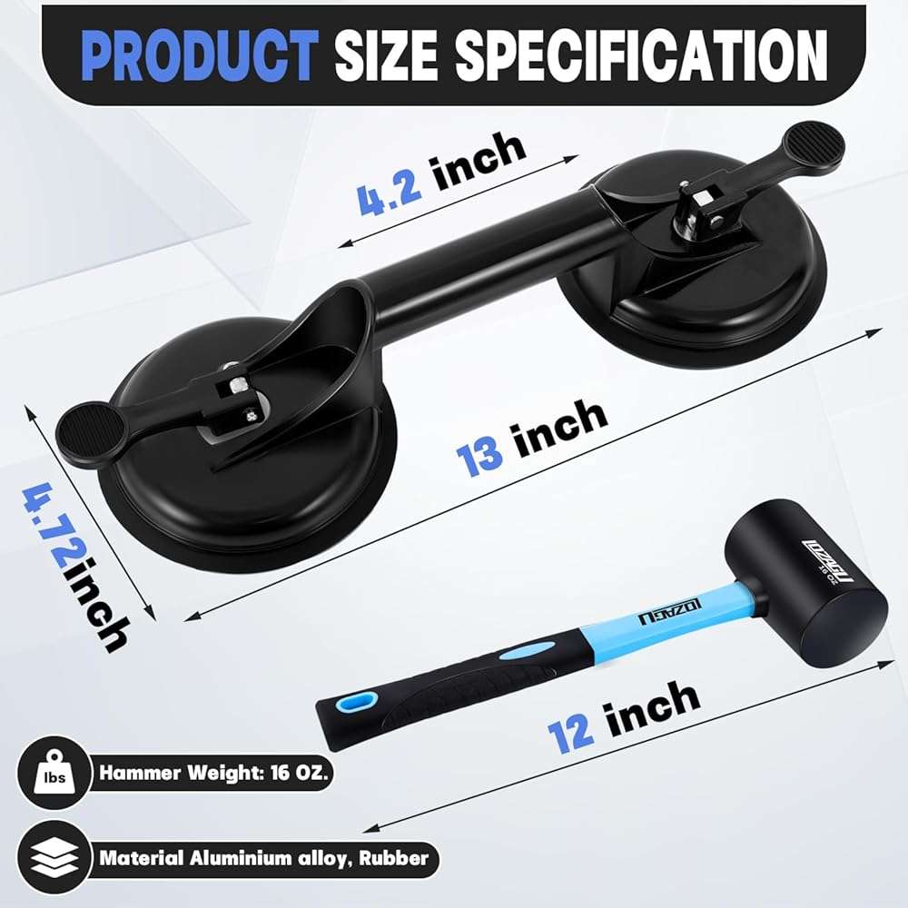 LOZAGU 4-Piece Floor Gap Fixer Tool Set with Aluminium Suction Cup & Rubber Mallet Hammer, Fixer Tool for Laminate Floor Gap Repair（Do not use on scraped or uneven floors） (4-PIECE) - Image 2