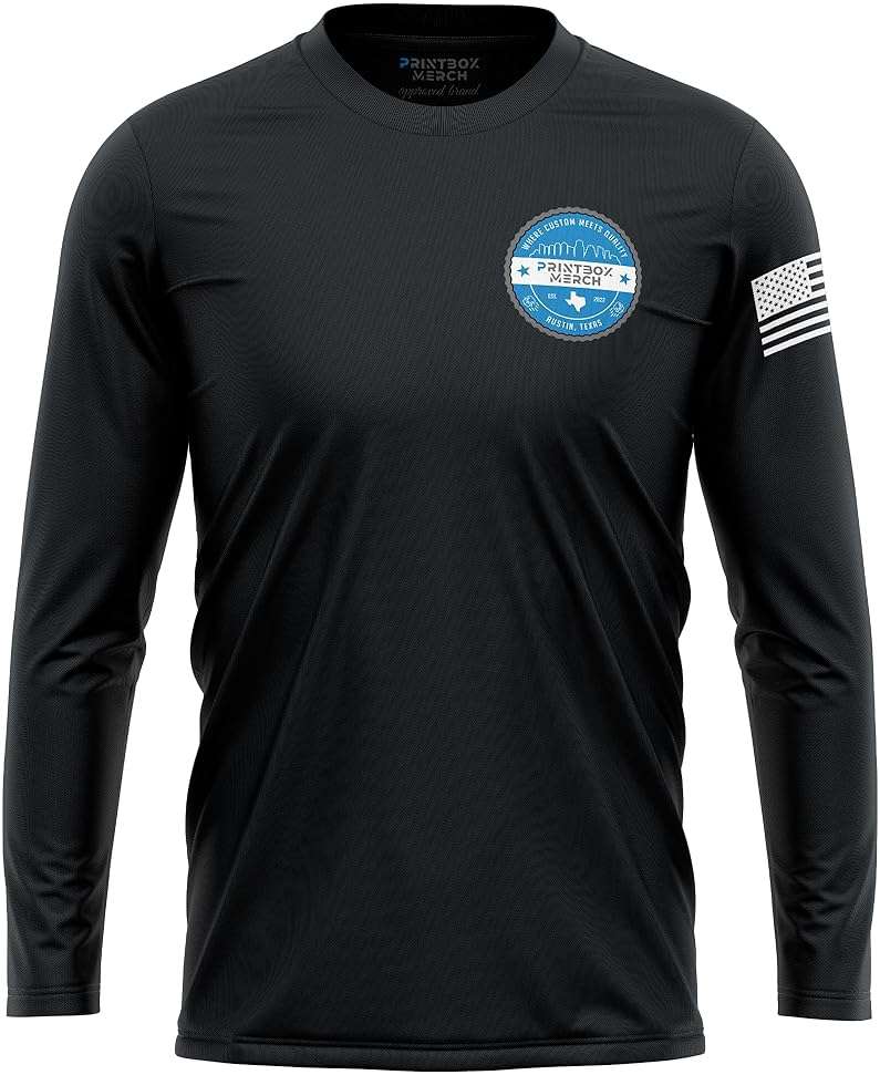 Custom Dry Fit Long Sleeve Shirts for Men, Add Your Logo Front & Back Printing, Customized Moisture Wicking Sun Protection UV Construction Landscaping Workwear T-Shirts Black - Image 2