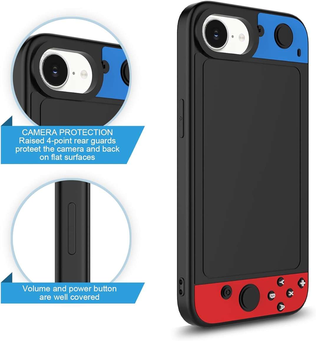 for iPhone 16E Phone Case,iPhone 17E Case,3D Cute Fun Game Design+Snap-On+Wireless Charging+Anti-Slip+Full Body Protection Camera Protection Cover for man Women Teen Boy Girl Blue Red Black - Image 3