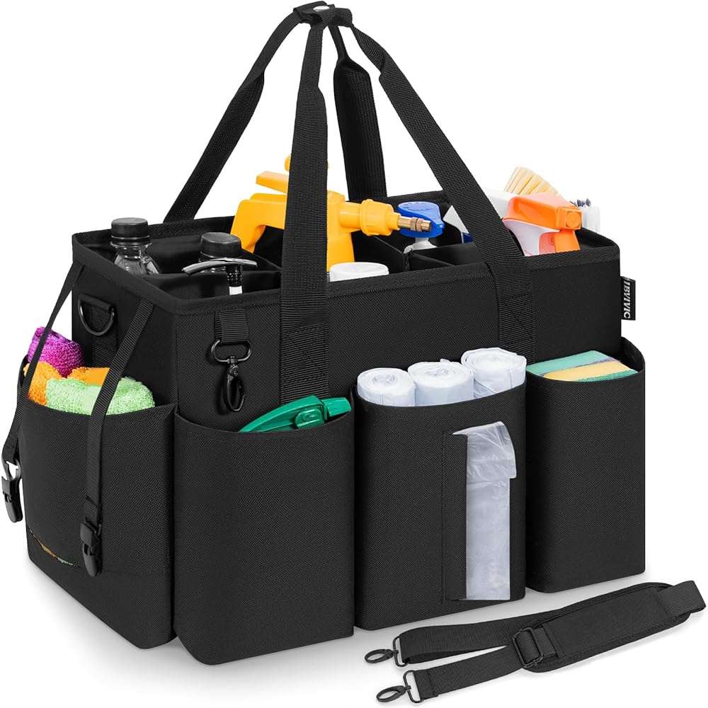 IBVIVIC Wearable Cleaning Caddy Bag, Cleaning Caddy Bag for Housekeeper Large Capacity Cleaning Supplies Organizer with Adjustable Shoulder Strap Kitchen Cleaning Supplies Bag for Cleaners (Black) - Image 1