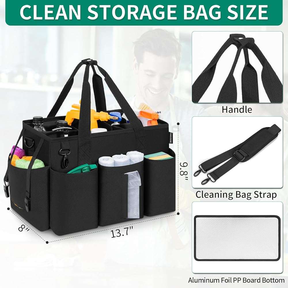 IBVIVIC Wearable Cleaning Caddy Bag, Cleaning Caddy Bag for Housekeeper Large Capacity Cleaning Supplies Organizer with Adjustable Shoulder Strap Kitchen Cleaning Supplies Bag for Cleaners (Black) - Image 2