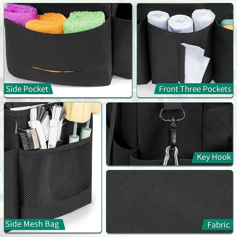 IBVIVIC Wearable Cleaning Caddy Bag, Cleaning Caddy Bag for Housekeeper Large Capacity Cleaning Supplies Organizer with Adjustable Shoulder Strap Kitchen Cleaning Supplies Bag for Cleaners (Black) - Image 5