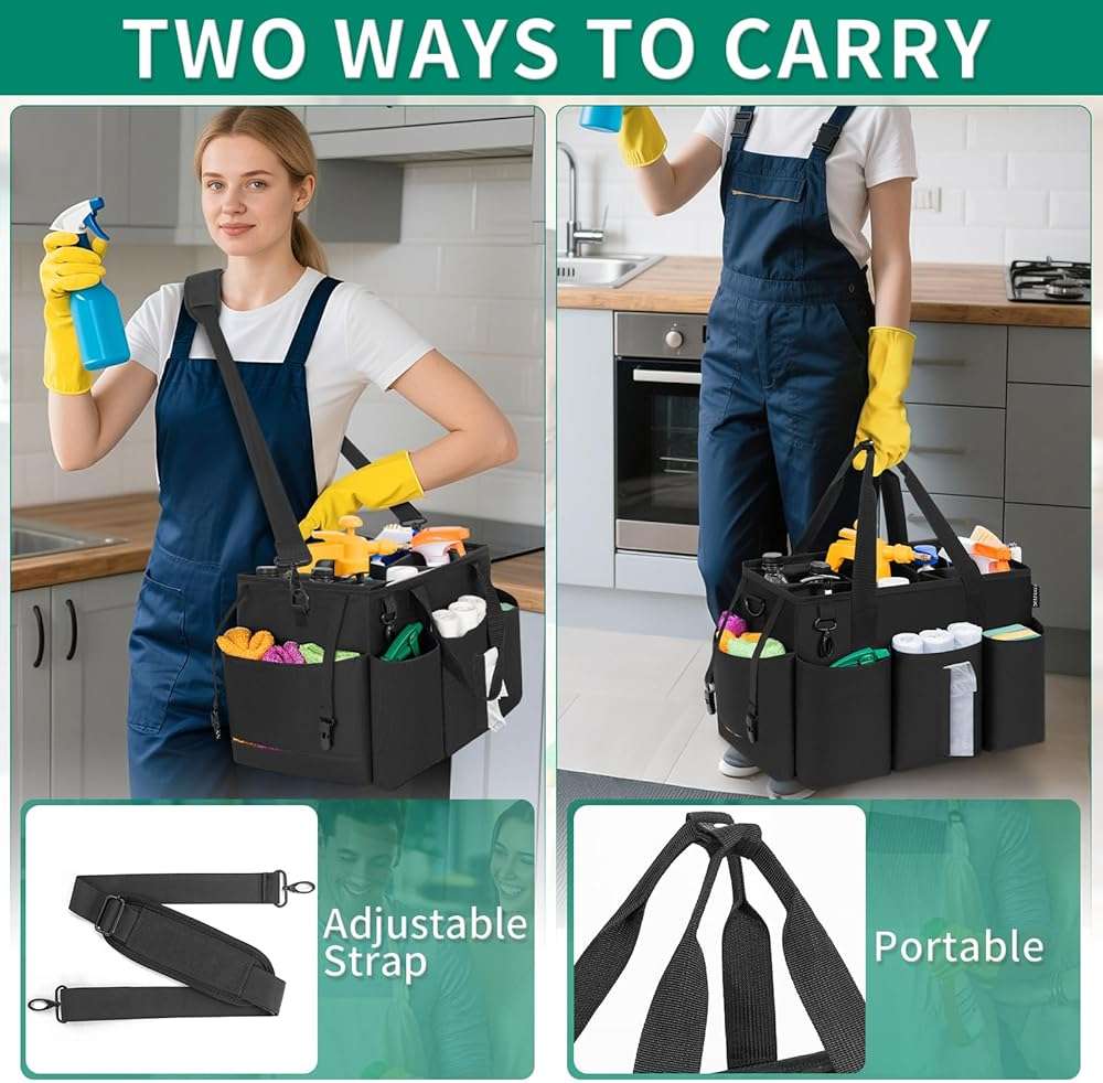 IBVIVIC Wearable Cleaning Caddy Bag, Cleaning Caddy Bag for Housekeeper Large Capacity Cleaning Supplies Organizer with Adjustable Shoulder Strap Kitchen Cleaning Supplies Bag for Cleaners (Black) - Image 6