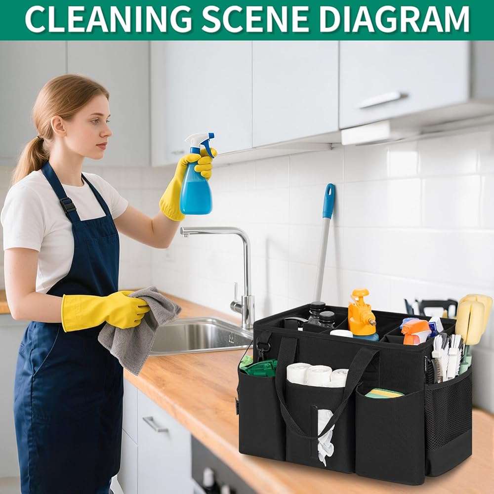 IBVIVIC Wearable Cleaning Caddy Bag, Cleaning Caddy Bag for Housekeeper Large Capacity Cleaning Supplies Organizer with Adjustable Shoulder Strap Kitchen Cleaning Supplies Bag for Cleaners (Black) - Image 7