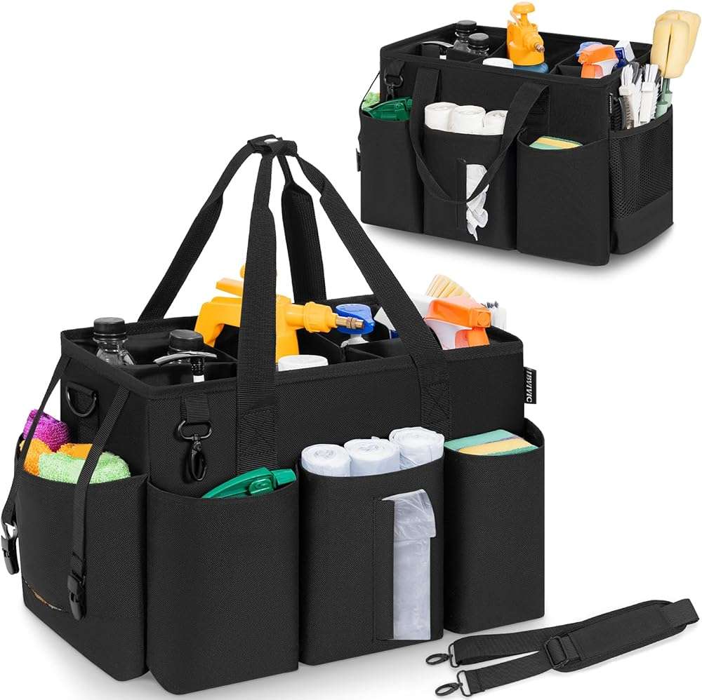 IBVIVIC Wearable Cleaning Caddy Bag, Cleaning Caddy Bag for Housekeeper Large Capacity Cleaning Supplies Organizer with Adjustable Shoulder Strap Kitchen Cleaning Supplies Bag for Cleaners (Black) - Image 8