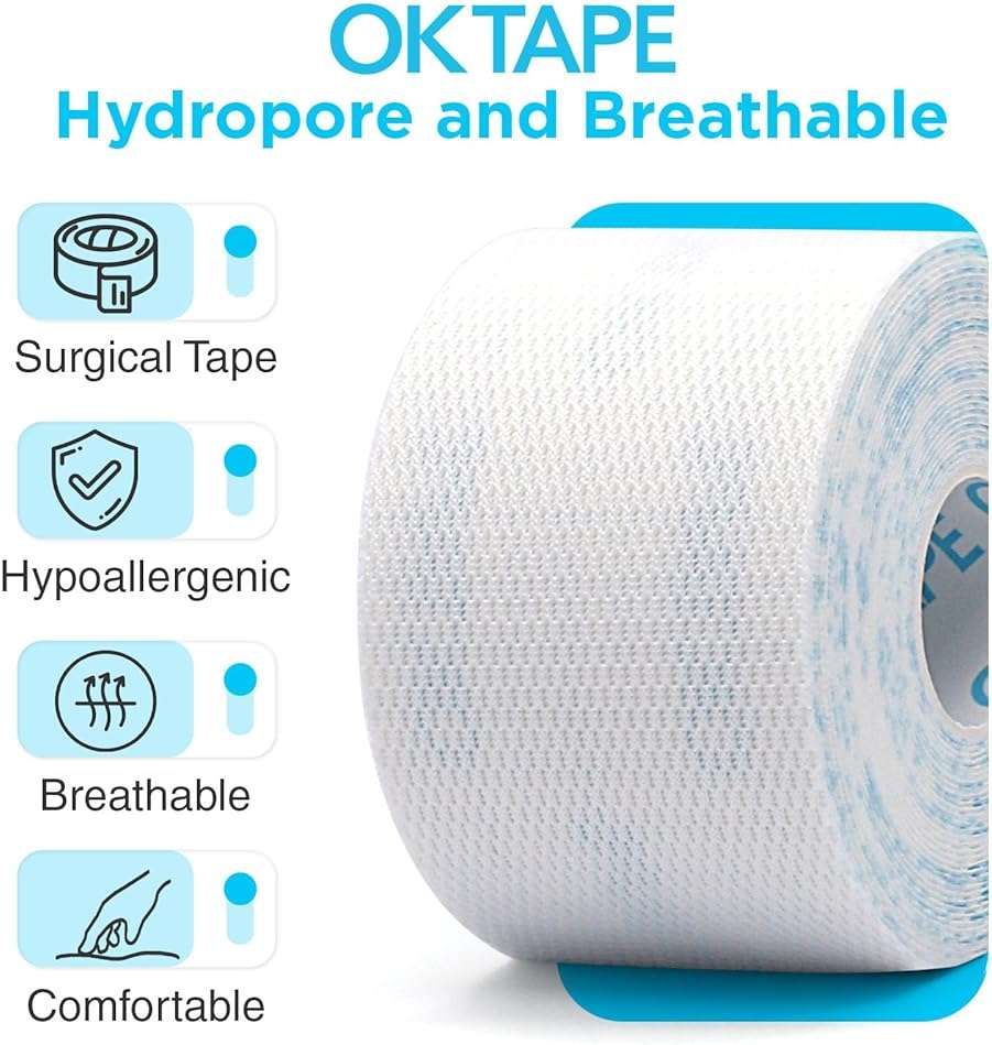 OK TAPE Hypoallergenic Surgical Tape 2 inch x 5.5yd |6 Rolls,Dry Medical Tape for Skin, Tube, Dressings, Wound First Aid Tape - Image 3
