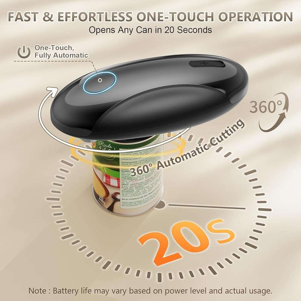 Electric Can Opener, Fast One-Touch Automatic Rechargeable Can Opener for Smooth Edge Safe Fast Opening, Fits All Cans, Hands-Free Operation, Amzwit Gift Ideal for Seniors Arthritis Kitchen Gadget - Image 3