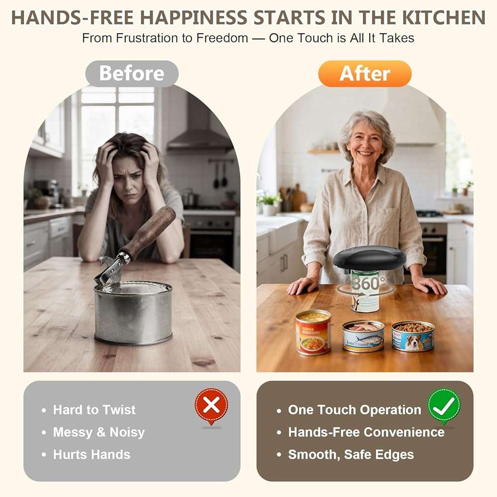 Electric Can Opener, Fast One-Touch Automatic Rechargeable Can Opener for Smooth Edge Safe Fast Opening, Fits All Cans, Hands-Free Operation, Amzwit Gift Ideal for Seniors Arthritis Kitchen Gadget - Image 6