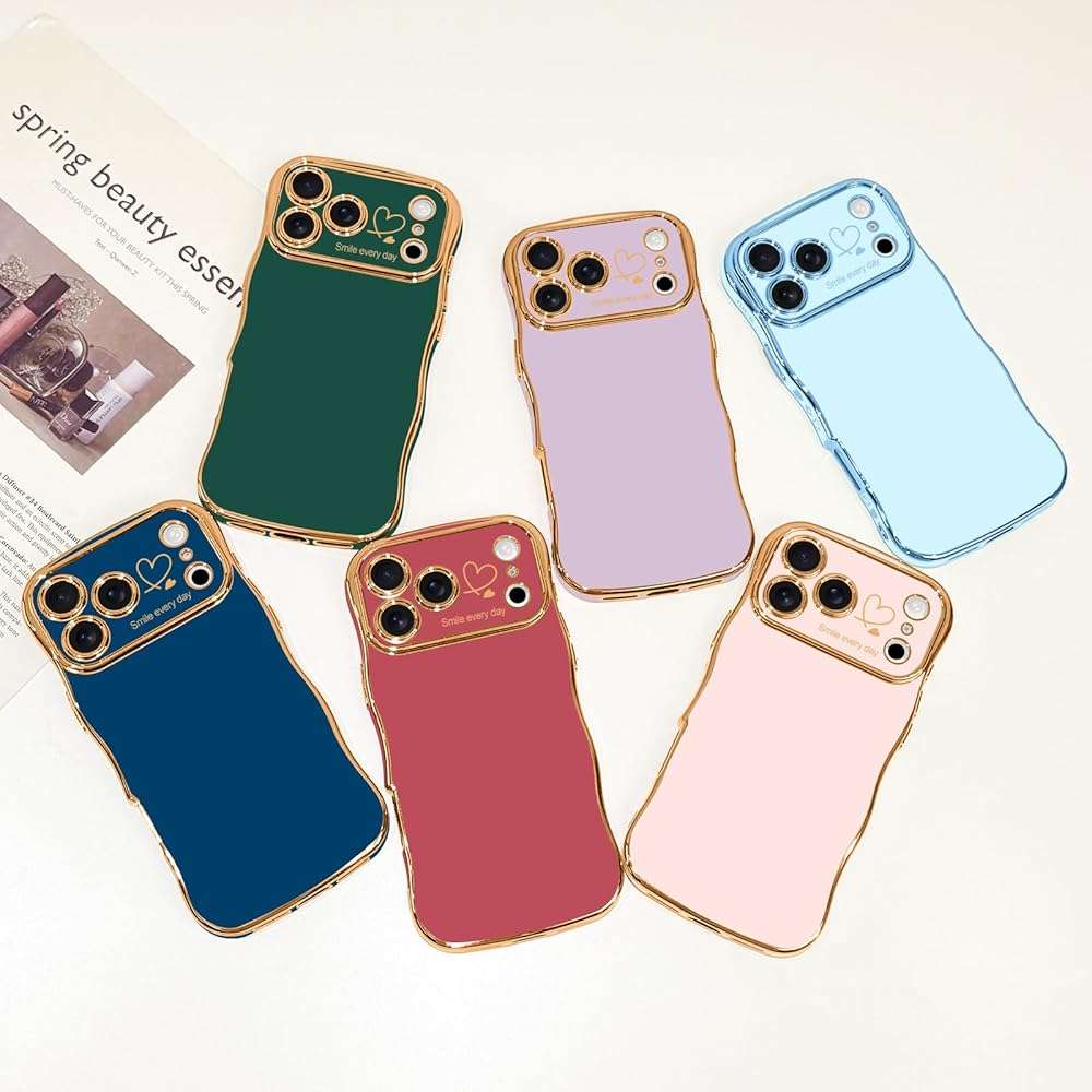 LCHULLE for iPhone 17 Pro Max Case for Women Girls, Cute Wave Frame Curly Shape with Love Heart Raised Camera Protection Cover Luxury Plating Shockproof Phone Case for iPhone 17 Pro Max, Navy Blue - Image 7