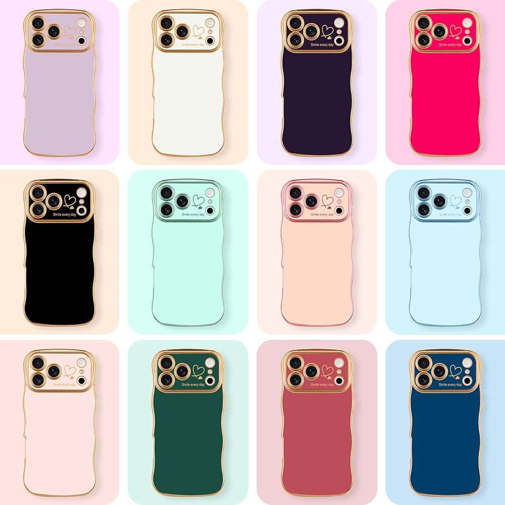 LCHULLE for iPhone 17 Pro Max Case for Women Girls, Cute Wave Frame Curly Shape with Love Heart Raised Camera Protection Cover Luxury Plating Shockproof Phone Case for iPhone 17 Pro Max, Navy Blue - Image 8