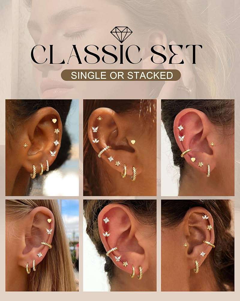Dochais 14K Gold Plated Surgical Steel Earrings 9 Pairs Flat Back Earrings Small Cartilage Hoop Earring for Women Trendy Hypoallergenic Flatback Stud Stacks for Multiple Piercing Lightweight Jewelry - Image 3