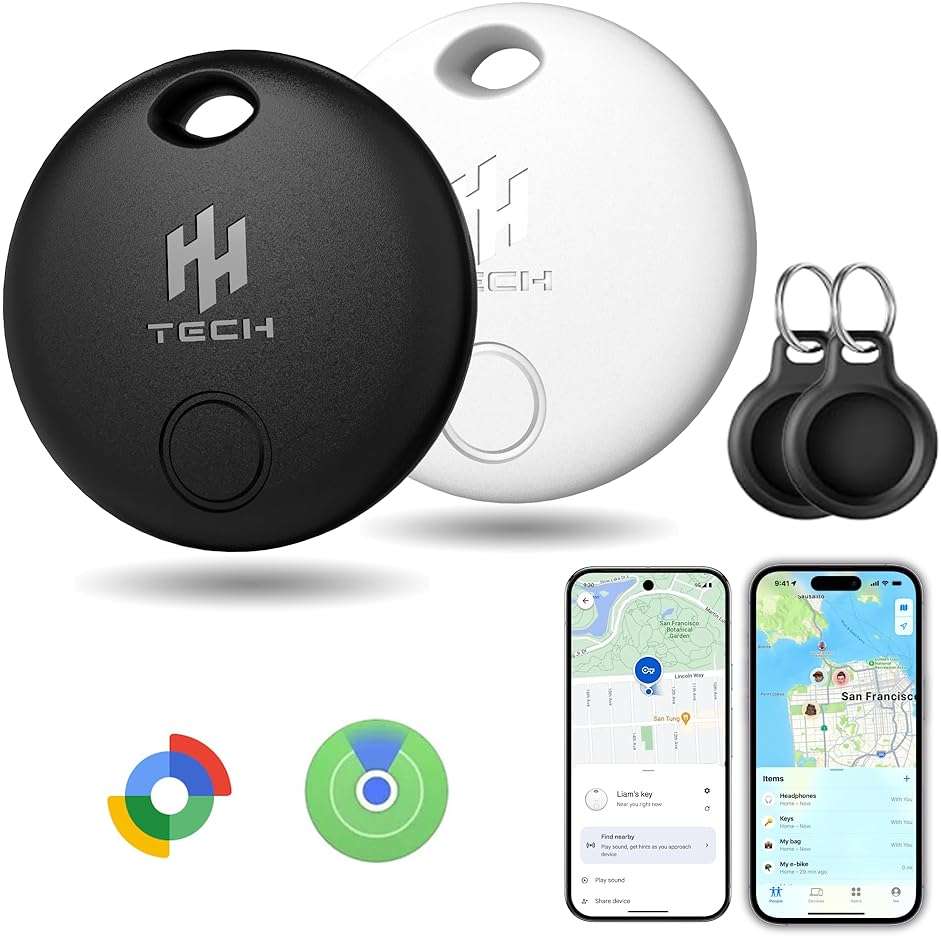 HH-Tech Dual-System Smart Tracker Tags Pack-2 (Compatible with iOS & Android), Works with Apple Find My & Google Find Hub, Bluetooth Item Finder for Keys, Wallet, Luggage, Bags, and More - Image 1