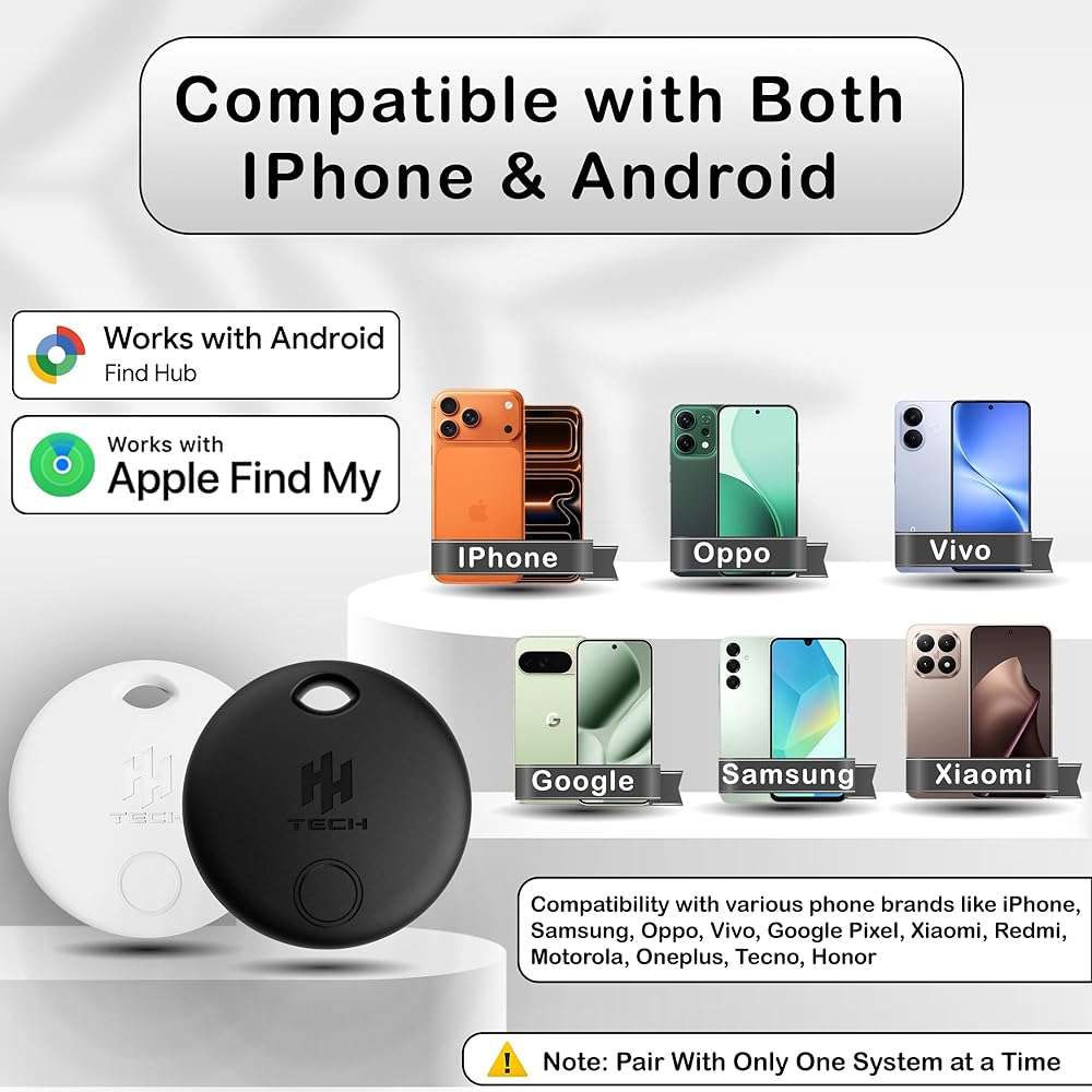 HH-Tech Dual-System Smart Tracker Tags Pack-2 (Compatible with iOS & Android), Works with Apple Find My & Google Find Hub, Bluetooth Item Finder for Keys, Wallet, Luggage, Bags, and More - Image 2
