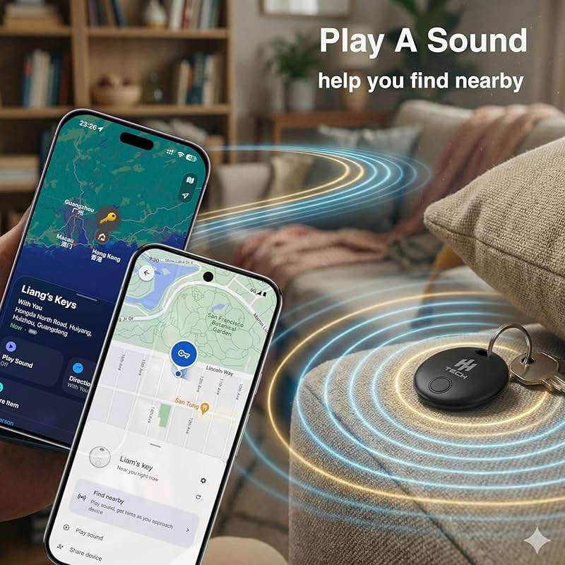 HH-Tech Dual-System Smart Tracker Tags Pack-2 (Compatible with iOS & Android), Works with Apple Find My & Google Find Hub, Bluetooth Item Finder for Keys, Wallet, Luggage, Bags, and More - Image 3